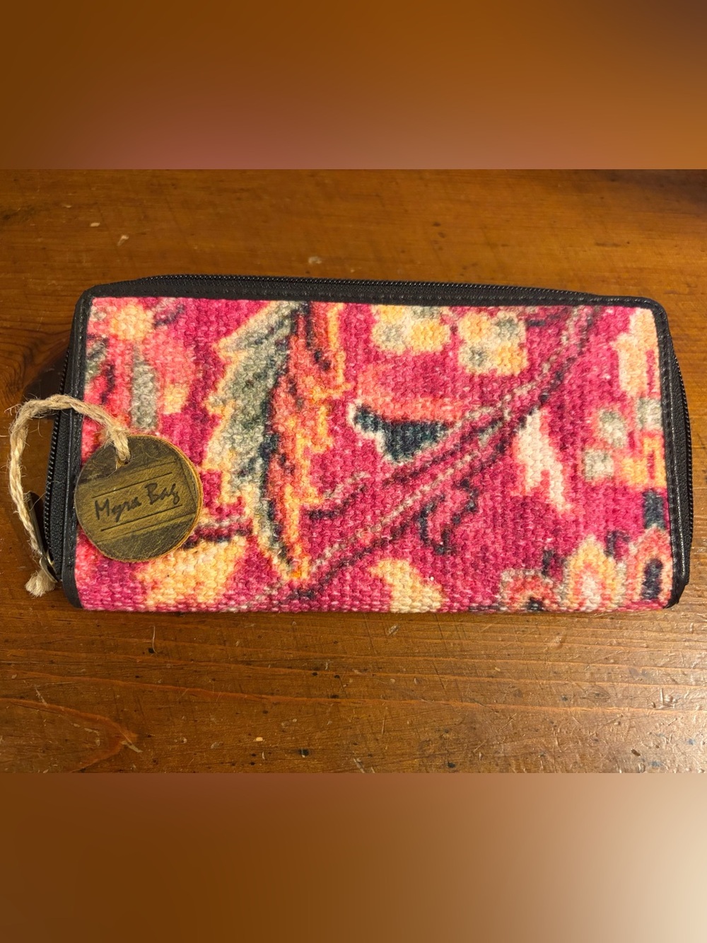 Pink Floral Woven Zipper Ladies Wallet